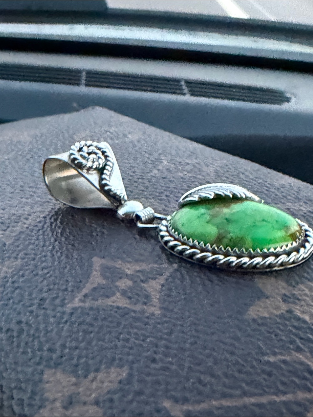 Running Bear Sterling Silver Green Turquoise Oval Pendant Only without Necklace